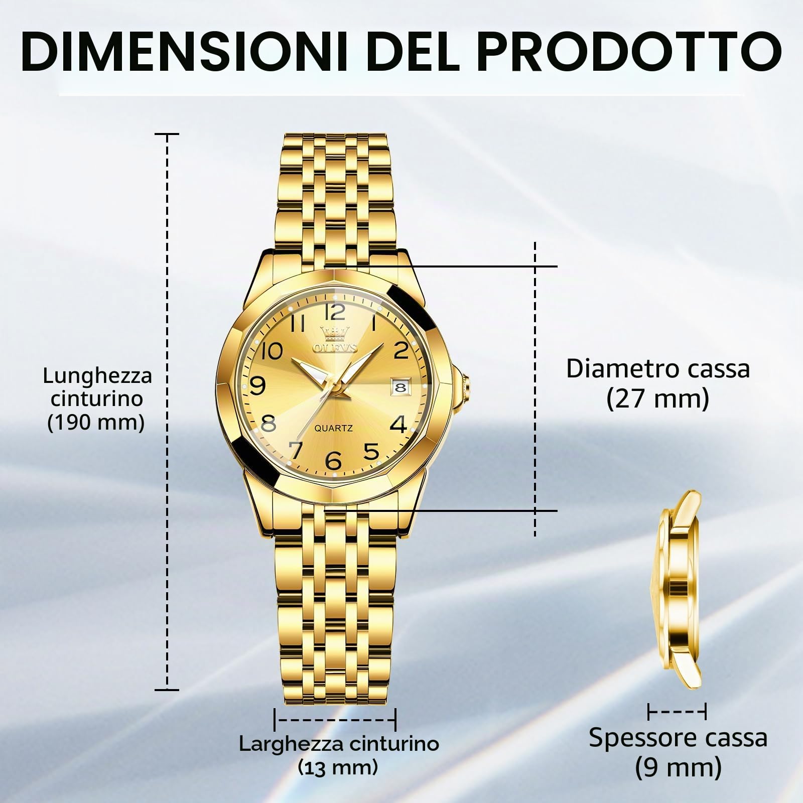 OLEVS Orologio da polso da donna, Orologi elegante in acciaio inossidabile, Orologi al quarzo analogico di lusso con diamanti, Orologio classico impermeabile con datario