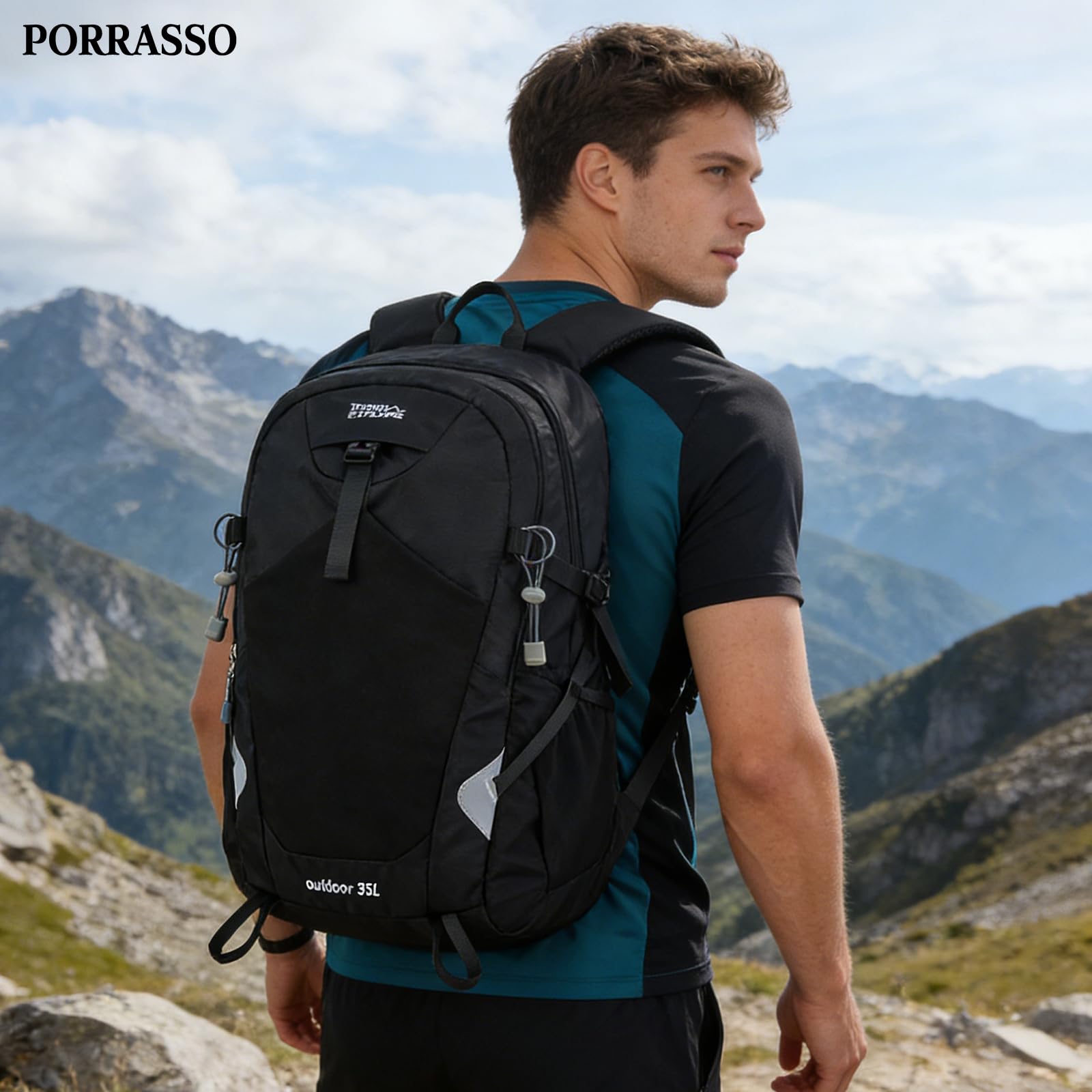 35L Zaino da Trekking Zaino Impermeabile Grande Zaini Leggero con Striscia Riflettente Hiking Nylon Backpack per Donna Uomo Campeggio Arrampicata Viaggio Sport Nero