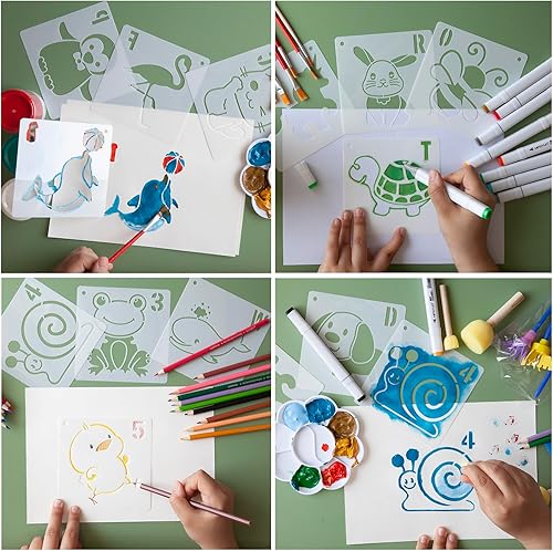 Miniatura 2 de 36 plantillas de animales para niños, plantillas de tiza mejoradas para pintar, plantillas lavables de 5 pulgadas, plantillas de arte reutilizables