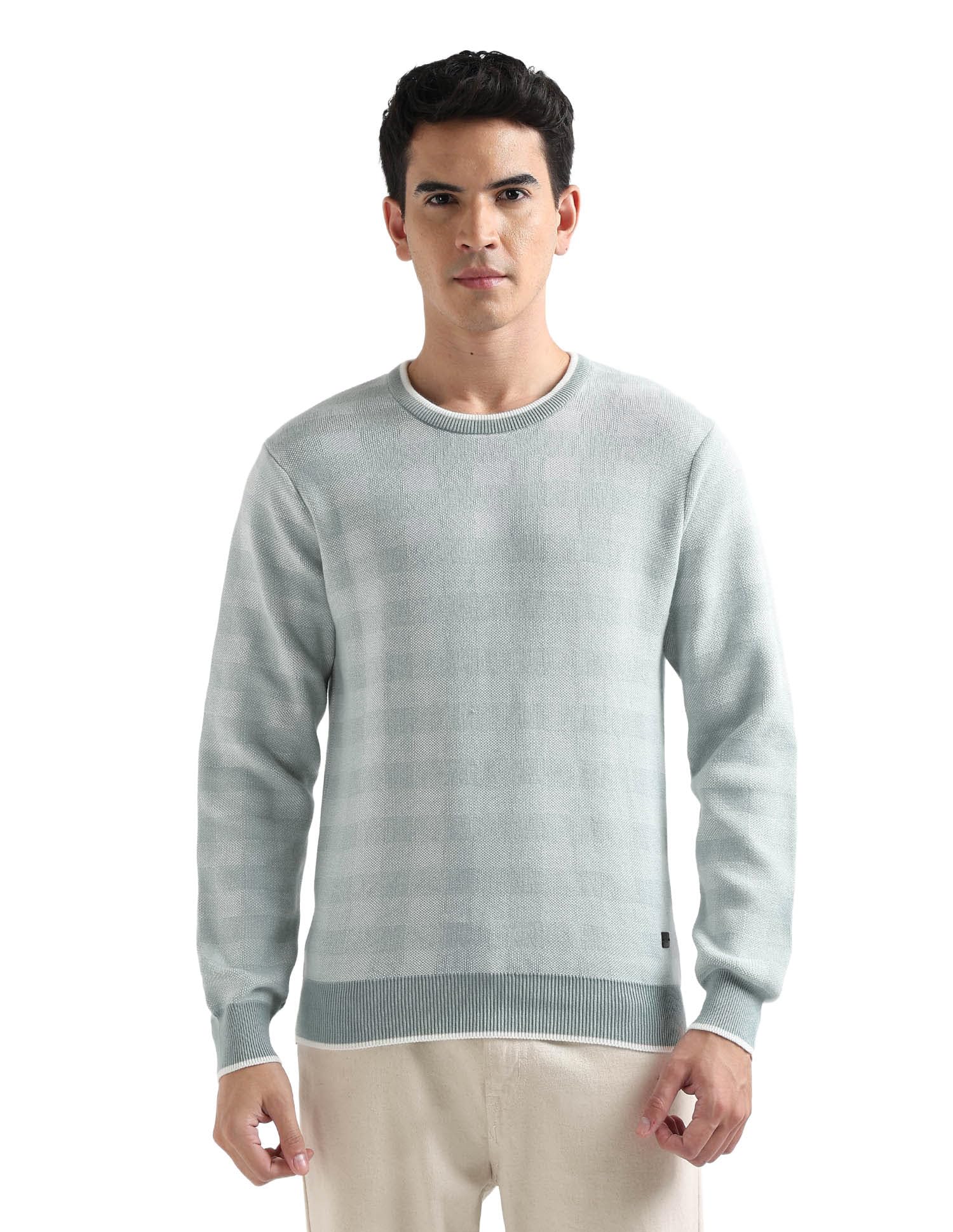 arrow Men's Checked Regular Fit Sweater (ARAKSW4126_Light Green_2XL)-picture-16