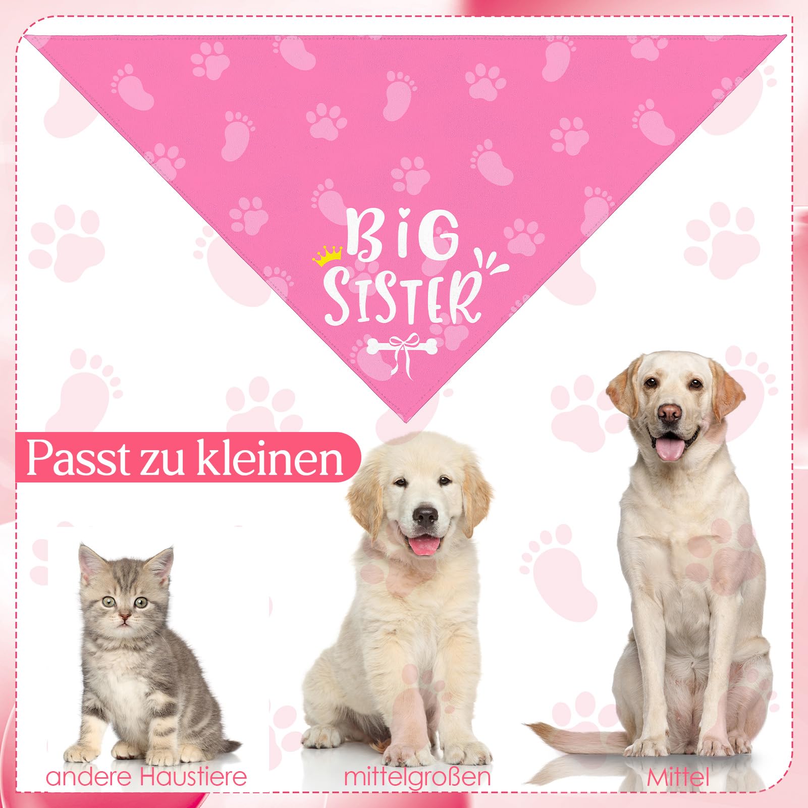 Set di 2 fazzoletti da collo per cani di piccola taglia media e grande, rosa e beige