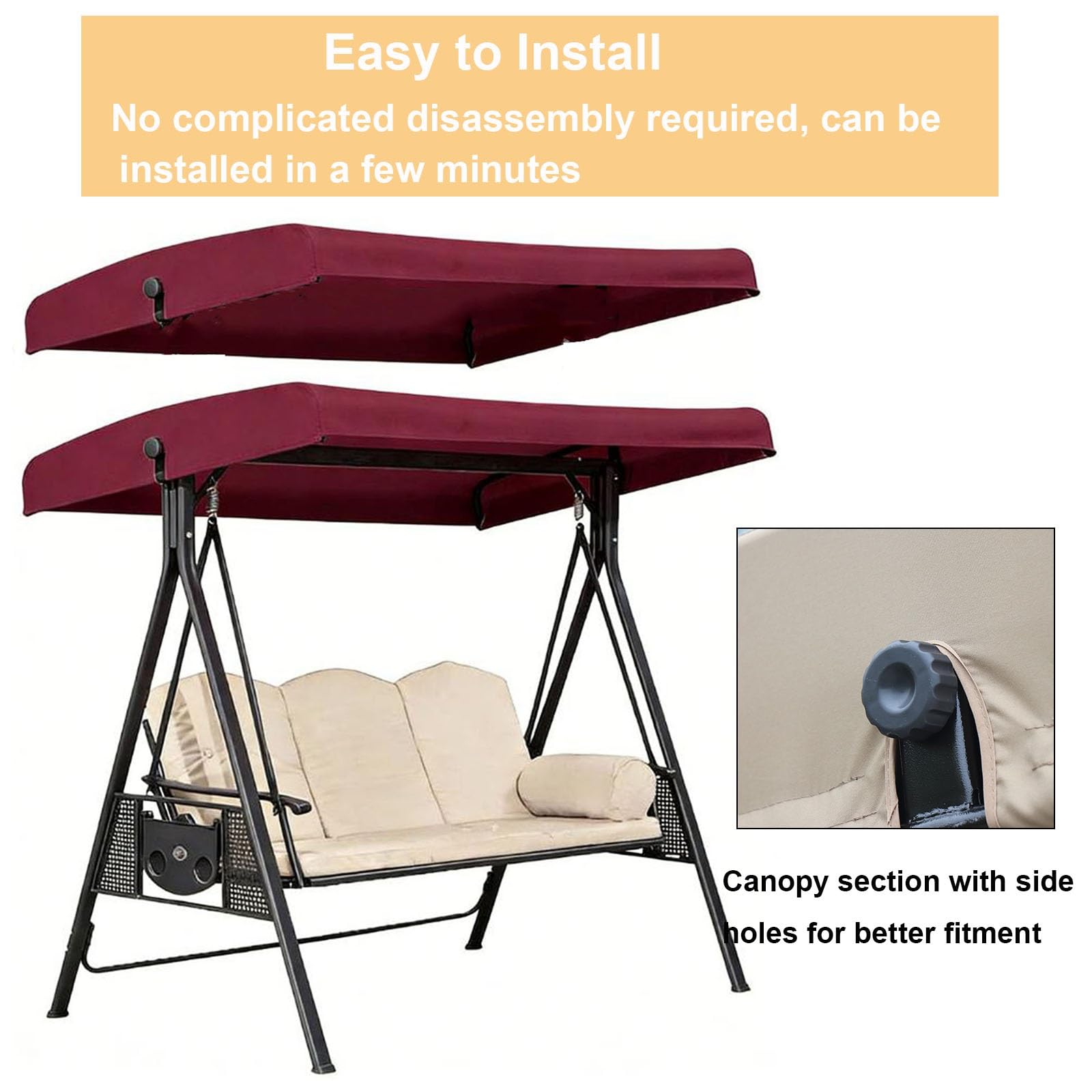 Tetto di ricambio per altalena da giardino universale, tettoia per altalena, impermeabile e protezione UV, per 2 e 3 posti(Red,78 x 46in/198 x 118cm)