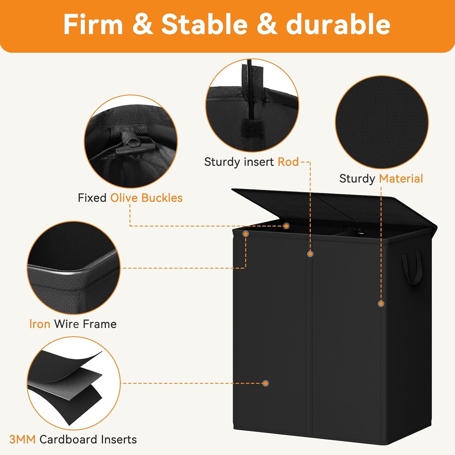 Chrislley 140L Laundry Hamper 2 Section, Double Laundry Basket with Lid, Large Dirty Clothes Hamper with Removable Liner Bags, Collapsible Laundry Organizer for Bedroom, Dorm,Black