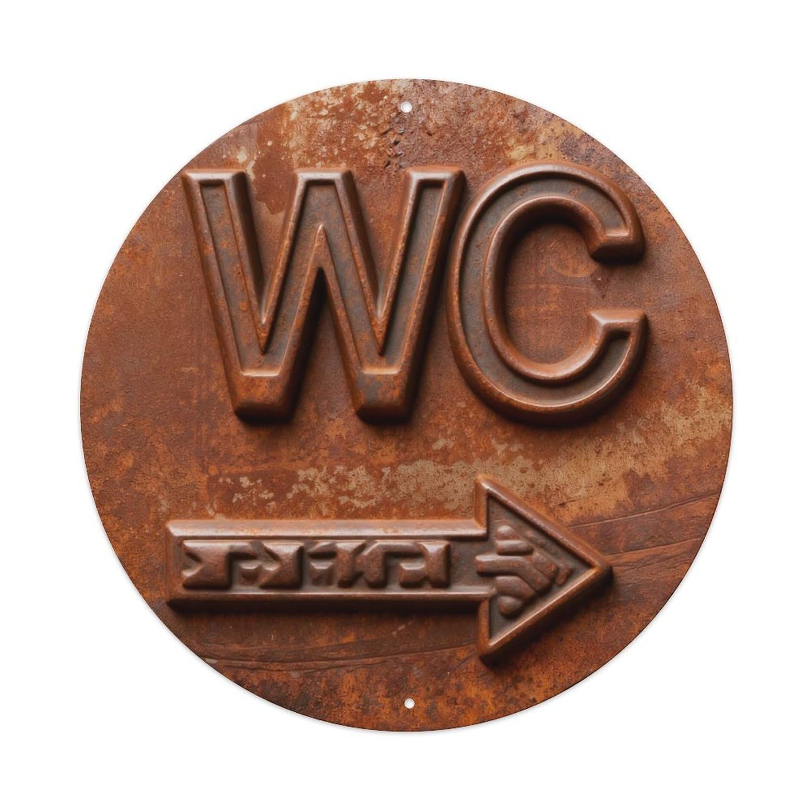 Rusty Metal Sign With Wc And Arrow Round Metal Tin Sign Vintage Wall Decor, Bar Garage Cafe Kitchen Home Wall Art Poster 8x8inches