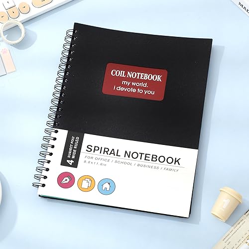 Miniatura 2 de Cuaderno de espiral encuadernado con 5 divisiones, forrado A4 de 8.8 x 11.6 pulgadas, tapa dura de polipropileno, renglones anchos, para estudiantes