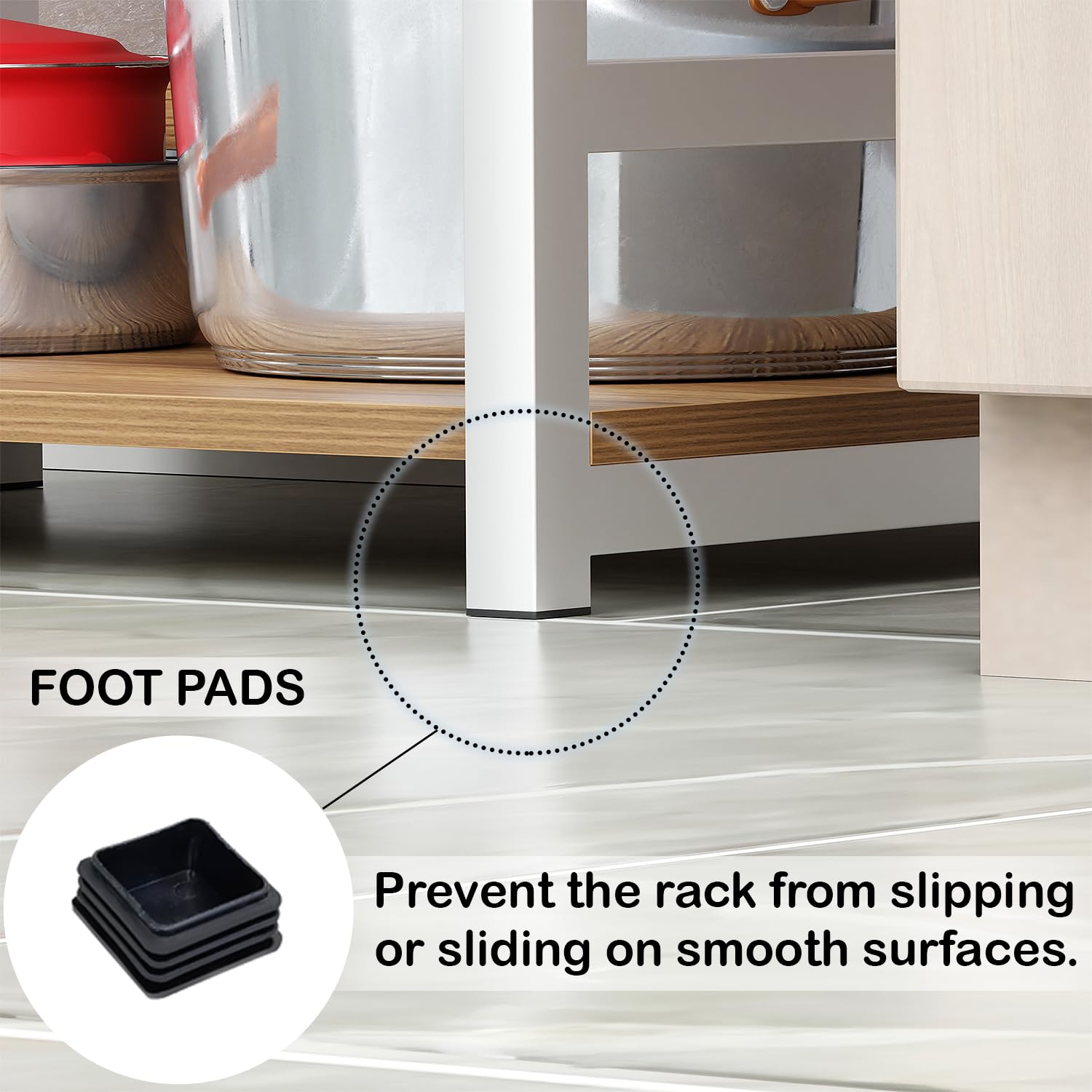 Lukzer | MKR-005 | White | 5-Layer Multipurpose Storage Rack – Heavy-Duty Metal & Wood Shelf Organizer with Hooks & Anti-Slip Footpads for Kitchen, Bedroom, Office & Bathroom | 166 x 60 x 39 cm - Image 3 thumbnail