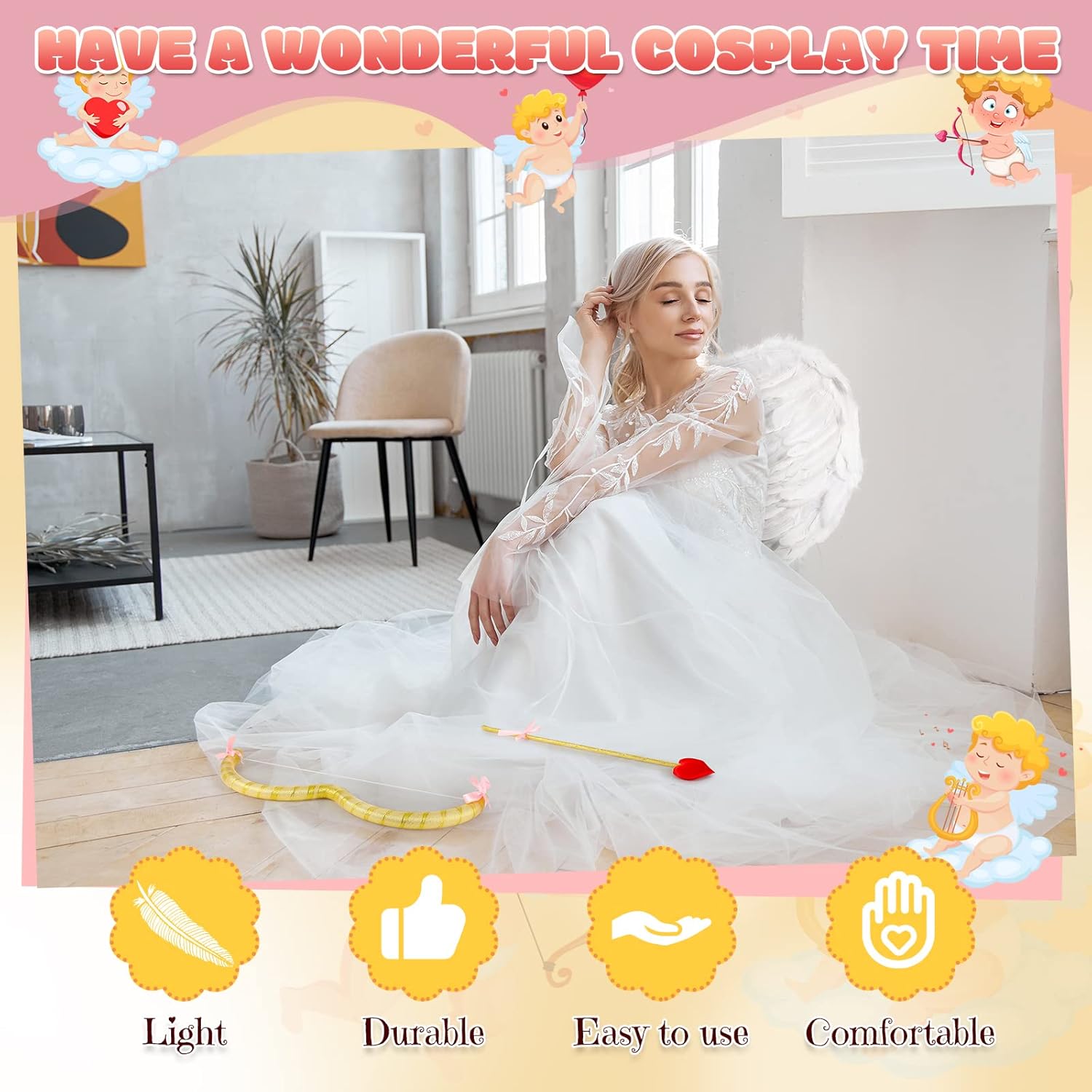 Leitee Cupid Costume Set with Bow Arrow and Wings Cosplay Cupid Costume Accessory for Women Adult Cosplay