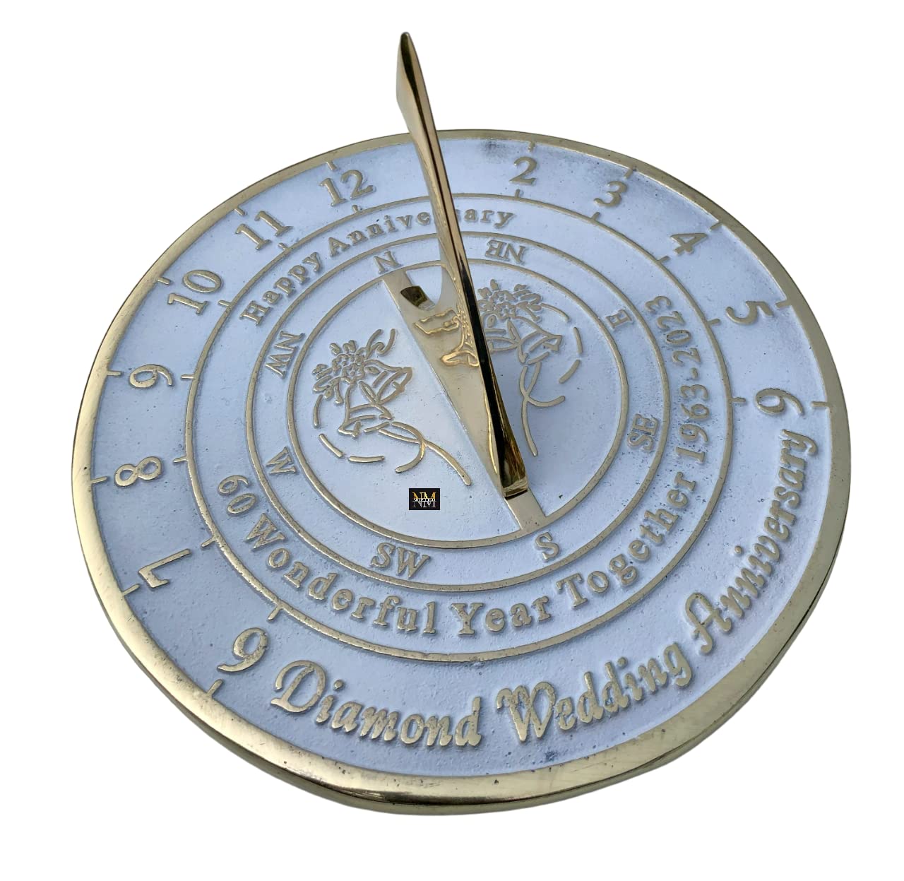 NauticalMart60th Diamond Wedding Anniversary Sundial Gift for Parents, Grandparents, Friends, Husband or Wife, Couples, Him & Her Unique Marriage Present 2023 (60th Anniversary)