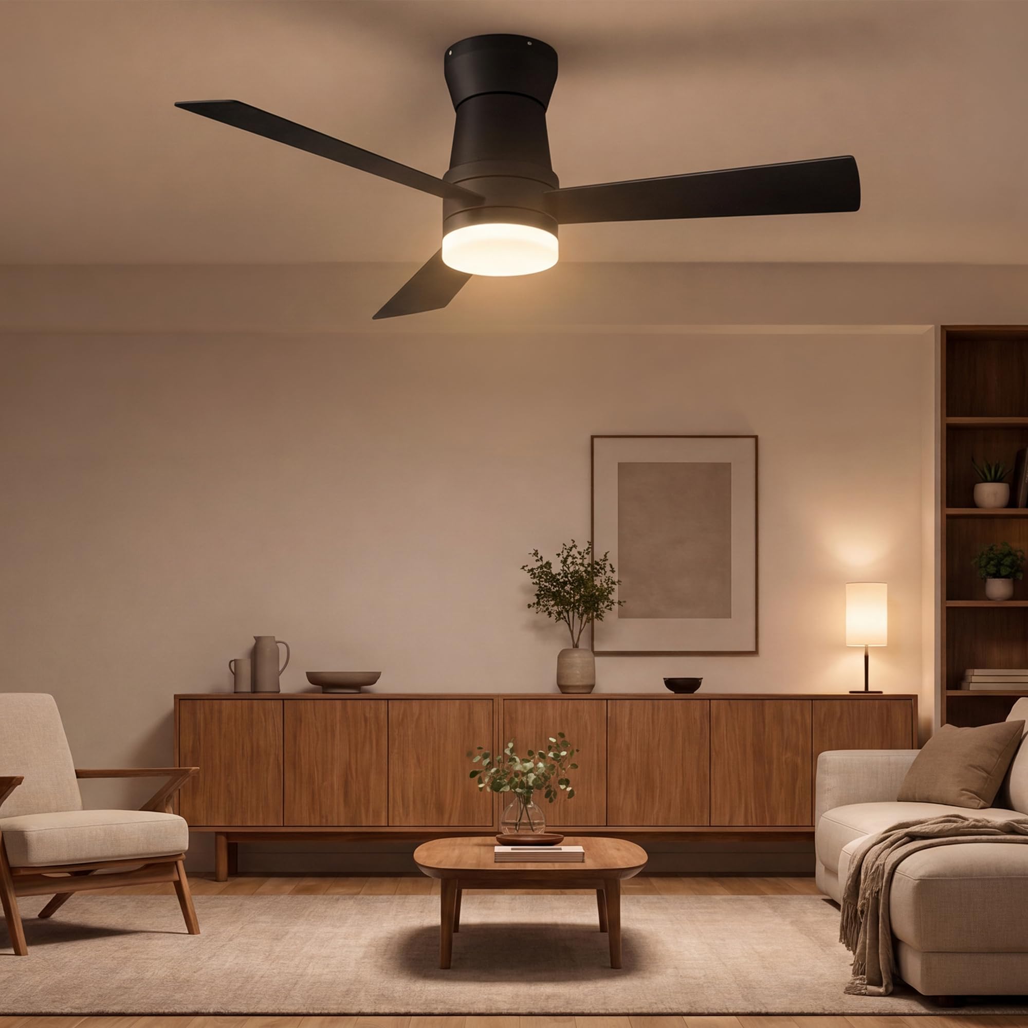 Ventilatore da soffitto con luce LED, motore DC silenzioso, 6 velocità, funzione estate inverno, illuminazione LED 3000K-6500K, nero: 52 pollici - 3 pale