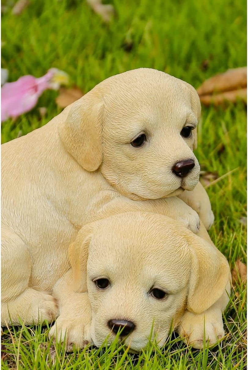 Baby Labradors Playing Ultra Realistic Garden Statue Multi Color Polyresin