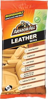 Armor All® - Toallitas para las tapicerías de piel para el cuidado de tu coche - Limpia, restaura y protege rápido en un paso - 20 unidades