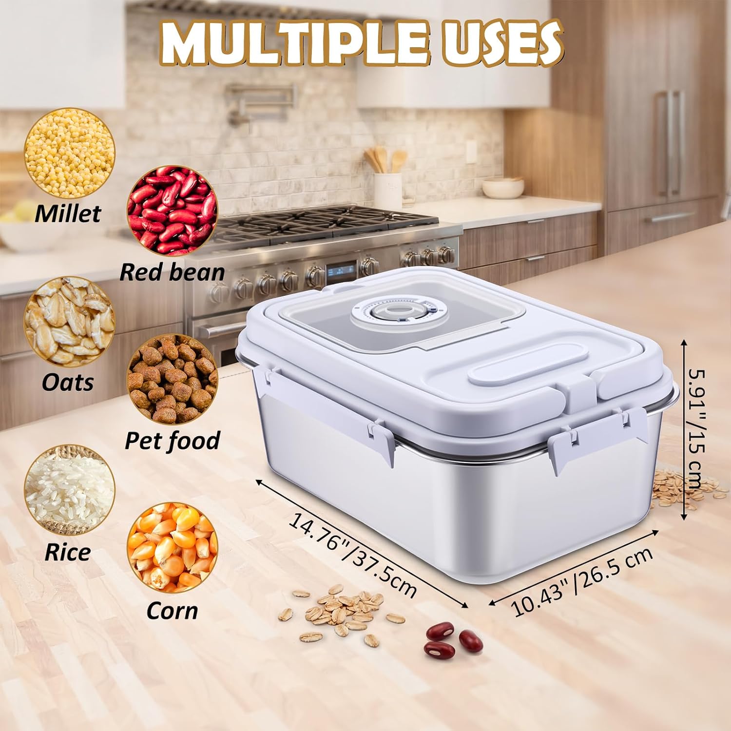 2 Pack Stainless Steel Pet Food Container with Scoop, 7.5 L/16.5 lb Small Airtight Metal Treat Storage Bin Cat Puppy Dog Food Storage Container for Dry Dog Cat, Bird Seed, Keep Fresh