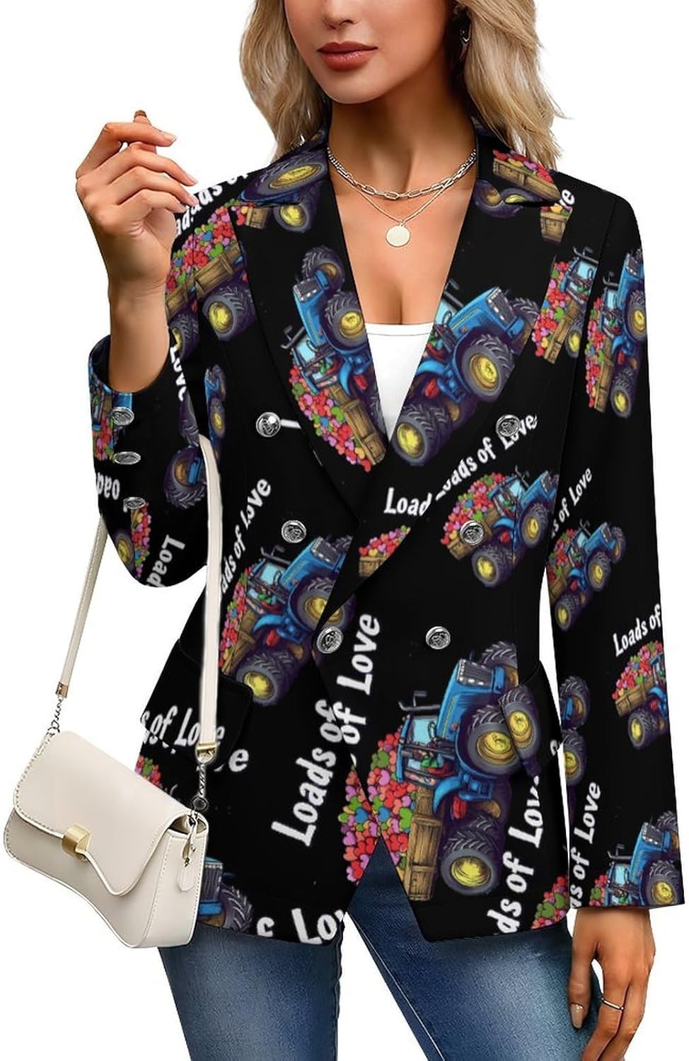 Tractor Loads of Love Rainbow LGBT Women's Blazer Long Sleeve Suits Business Casual Blazers Jackets Lapel Open Front Suit
