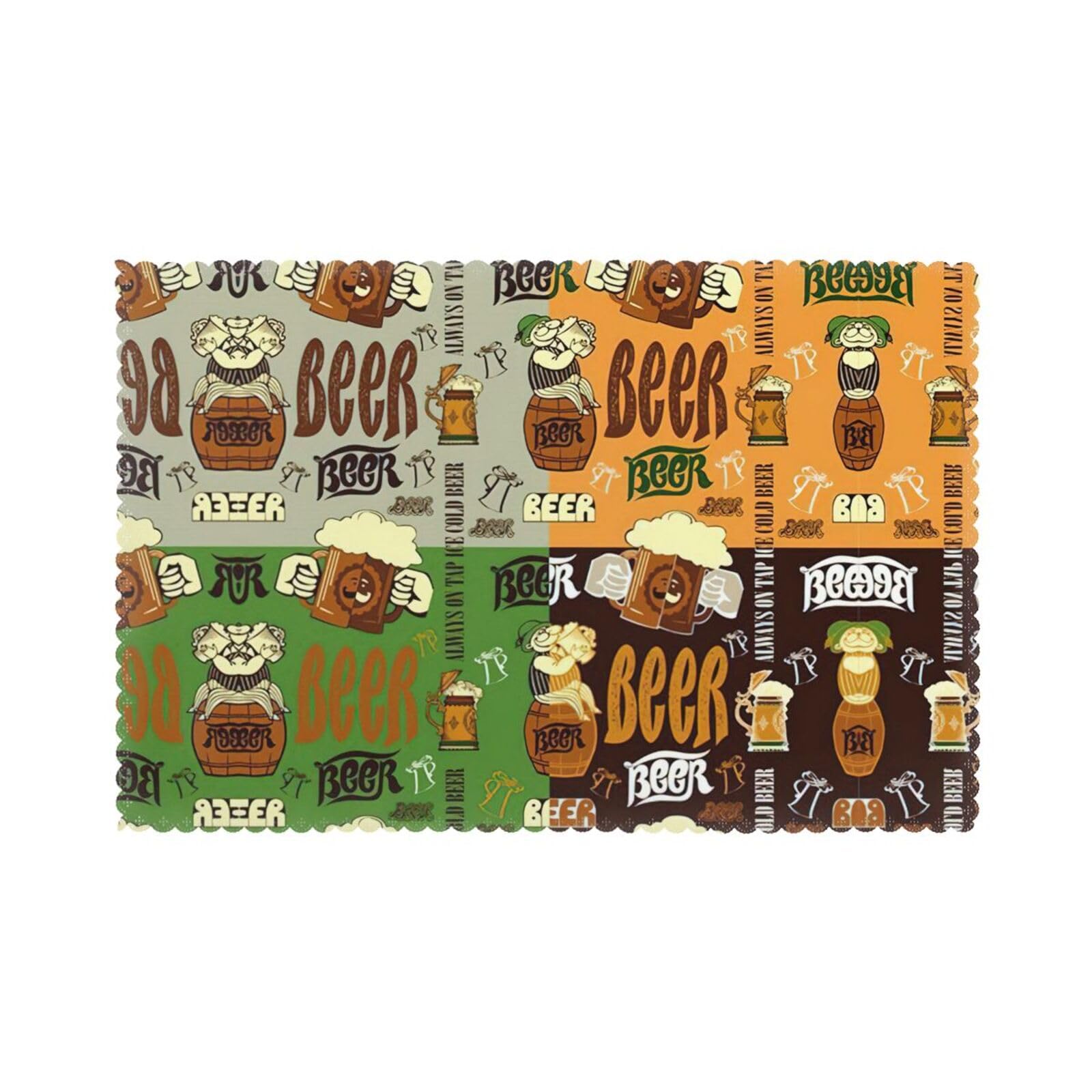 Beer Print Placemats for Dining Table Set of 6 12x18 Inch Table Mats for Party Kitchen Dining.