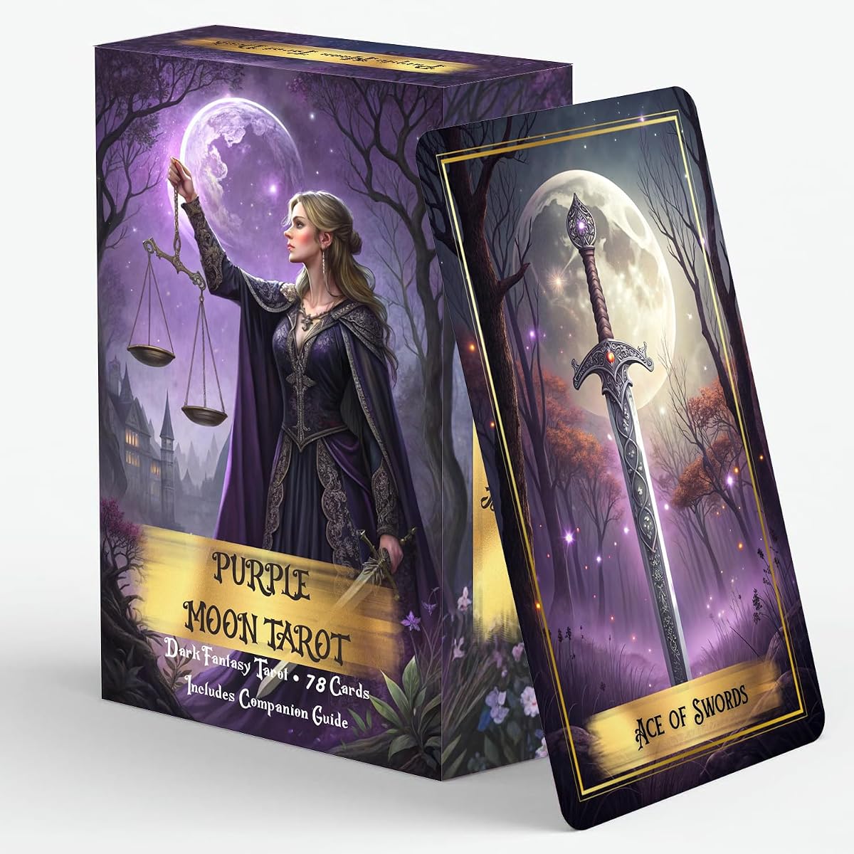 Purple Moon Tarot Deck, 78-Card Dark Fantasy Set with Companion Guide, Gothic Violet Moon Theme, for Beginners and Experienced Readers, Purple Moon Tarot Deck, Dark Fantasy Tarot