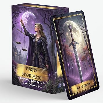 Purple Moon Tarot Deck, 78-Card Dark Fantasy Set with Companion Guide, Gothic Violet Moon Theme, for Beginners and Experienced Readers, Purple Moon Tarot Deck, Dark Fantasy Tarot