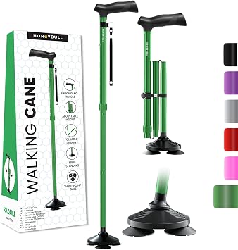 HONEYBULL Walking Cane for Men & Women Foldable, Adjustable, Heavy Duty, Free Standing, All Terrain, Collapsible Walking Sticks for Seniors & Adults