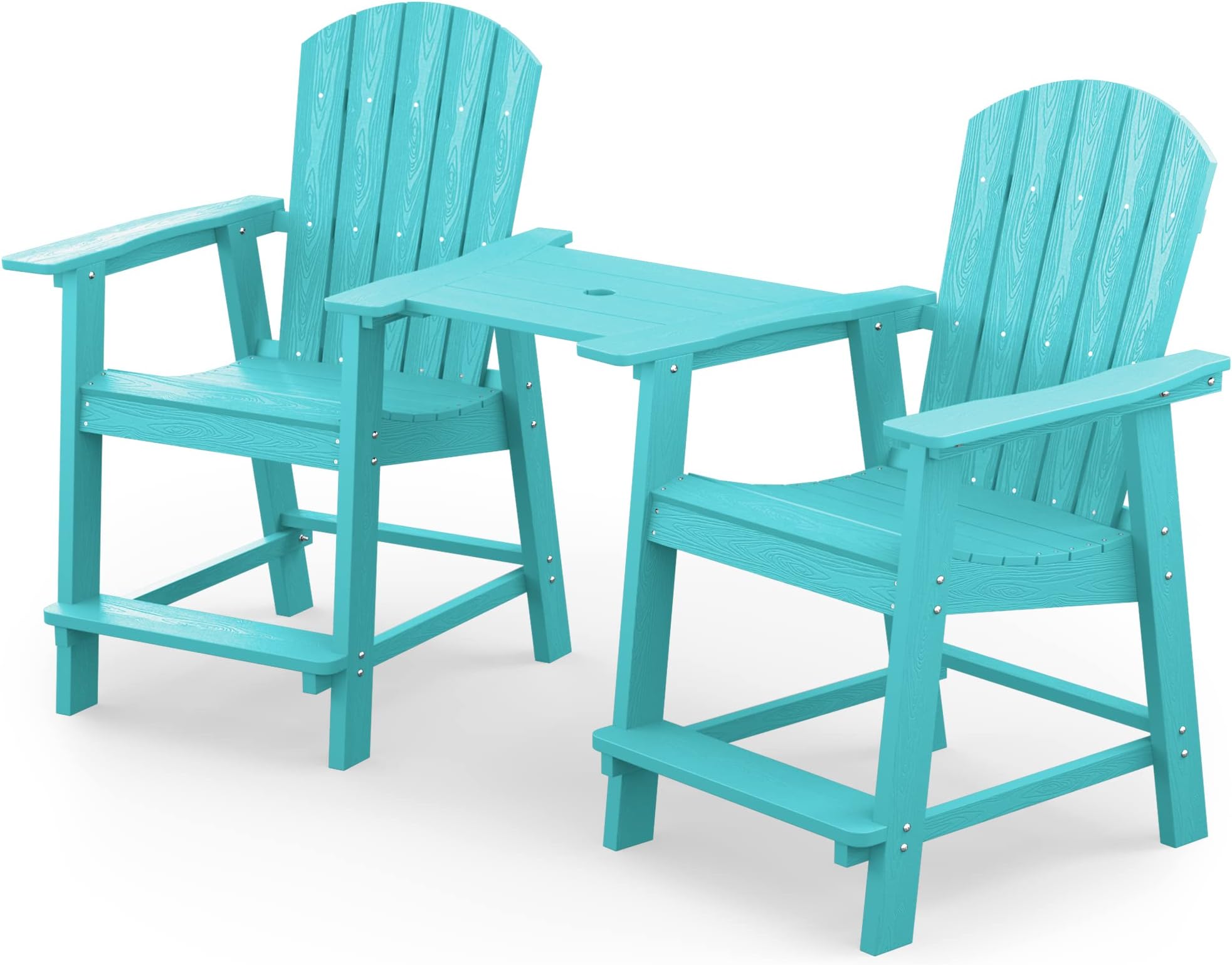 YEFU Tall Adirondack Chair Set of 2, Balcony Chair with Connecting Table, Poly Lumber Adirondack Chair, Patio Bar Stools, 380lbs, Weather Resistant for Outdoor Deck Lawn Pool-Aruba Blue