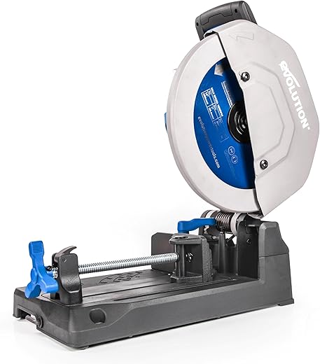 Evolution Power Tools S355CPS Chop Saw for Cutting Metal Long Life TCT Tungsten Carbide Blade Included for Cutting Mild Steel, Cold Cut, Virtually No Sparks, 45 Degree Mitre Capability, 355mm (230 V)
