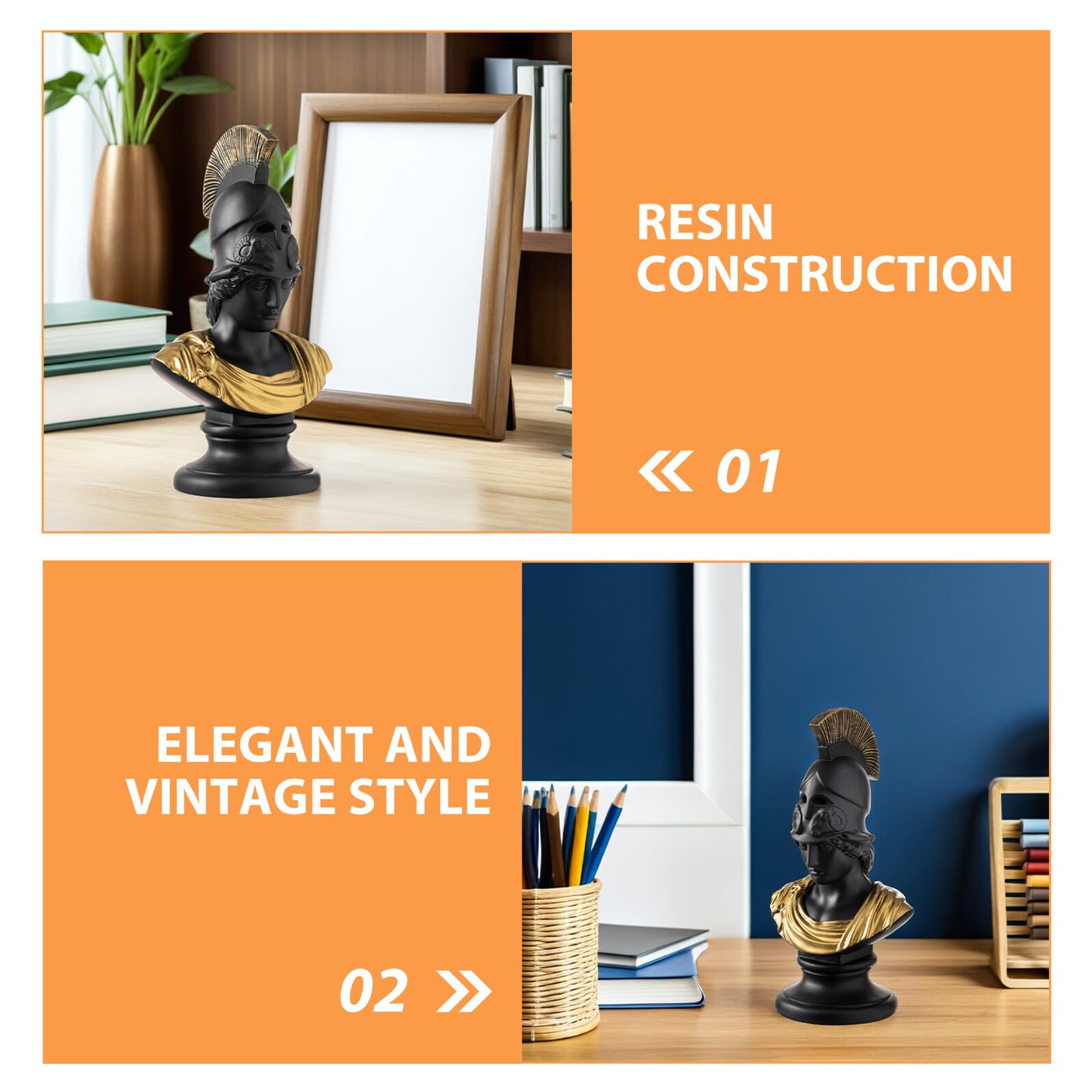 Cabilock Portapenne in Resina a Forma di Guerriero Romano Organizer da Scrivania per Ufficio Contenitore per Penne e Cancelleria Design Scultura Decorativa Nera Accessorio Multifunzione