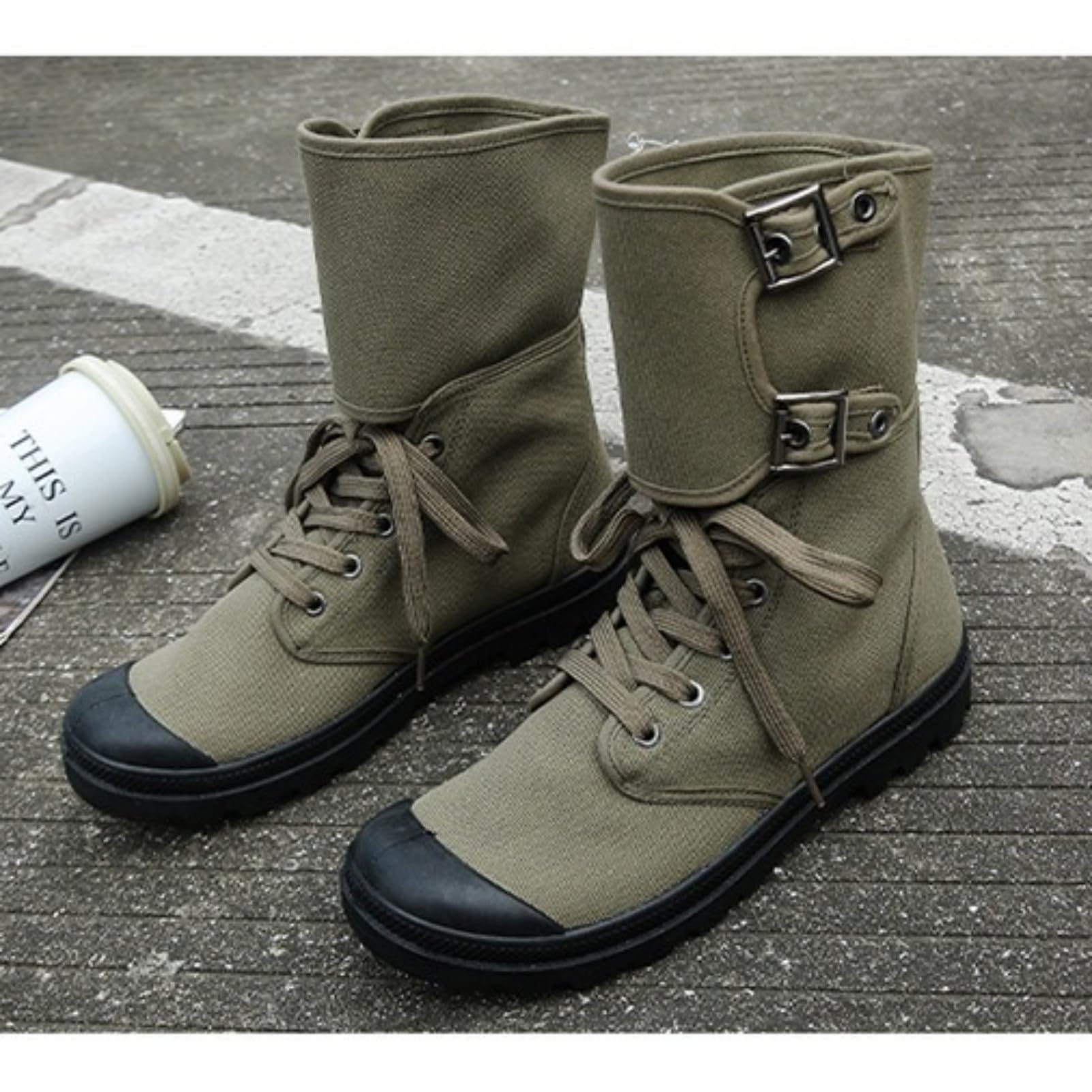 Amtopiyo Bottes montantes en toile à lacets pour homme