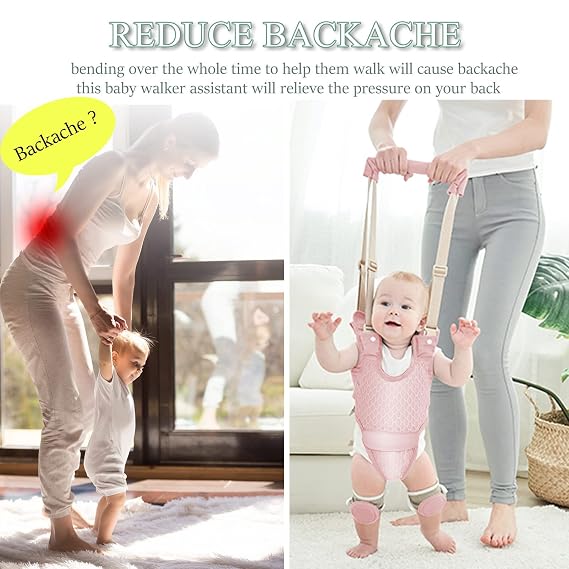 Baby Walking Harness, Handheld Kids Walker Helper with Detachable Crotch Adjustable Walker Harness Assistant Belt Baby Learning Walk Toddler Infant Walker 9-24 Months (Breathable Pink)
