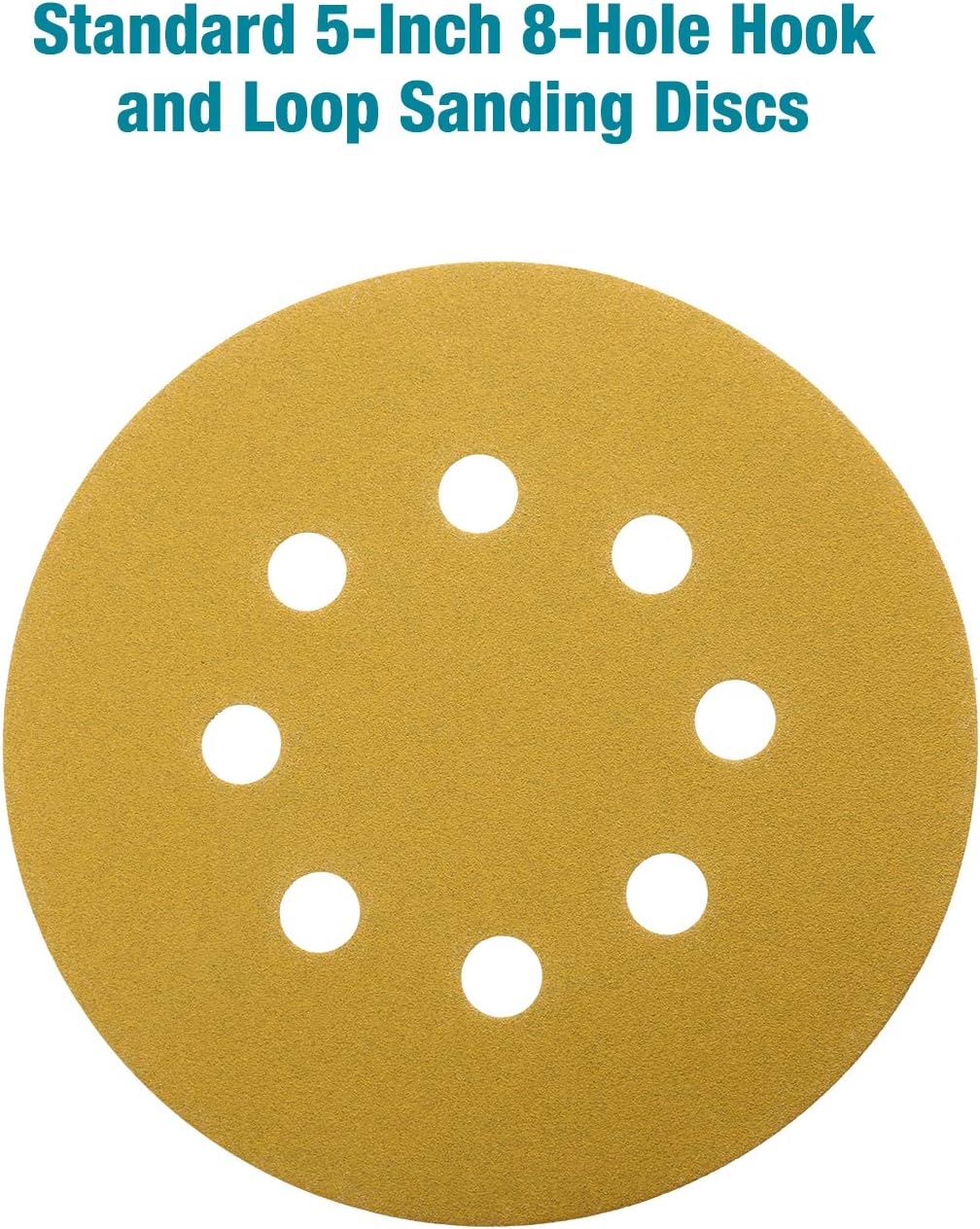 ORHFS 5-Inch 8-Hole Hook and Loop Sanding Discs, 60/80/120/150/220 Assorted Grits Gold Sanding Disc for Random Orbital Sander, 100-Pack - - 