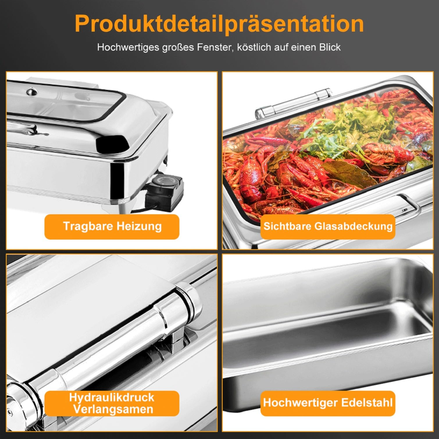 9L Chafing Dish Electrico de Acero Inoxidable, Chafing Dish Calentador de Comida para Buffet con Ajuste Perilla de Temperatura, Calentador de Buffet con Tapa Visible(A, 1/3 Pan)