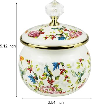 Flowers Birds Enamel Sugar Bowl Seasoning Jar Vintage Tea Canister Spice Box Retro Coffee Candy Storage Pot Bohemian Salt Container Jar for Home Kitchen Decor