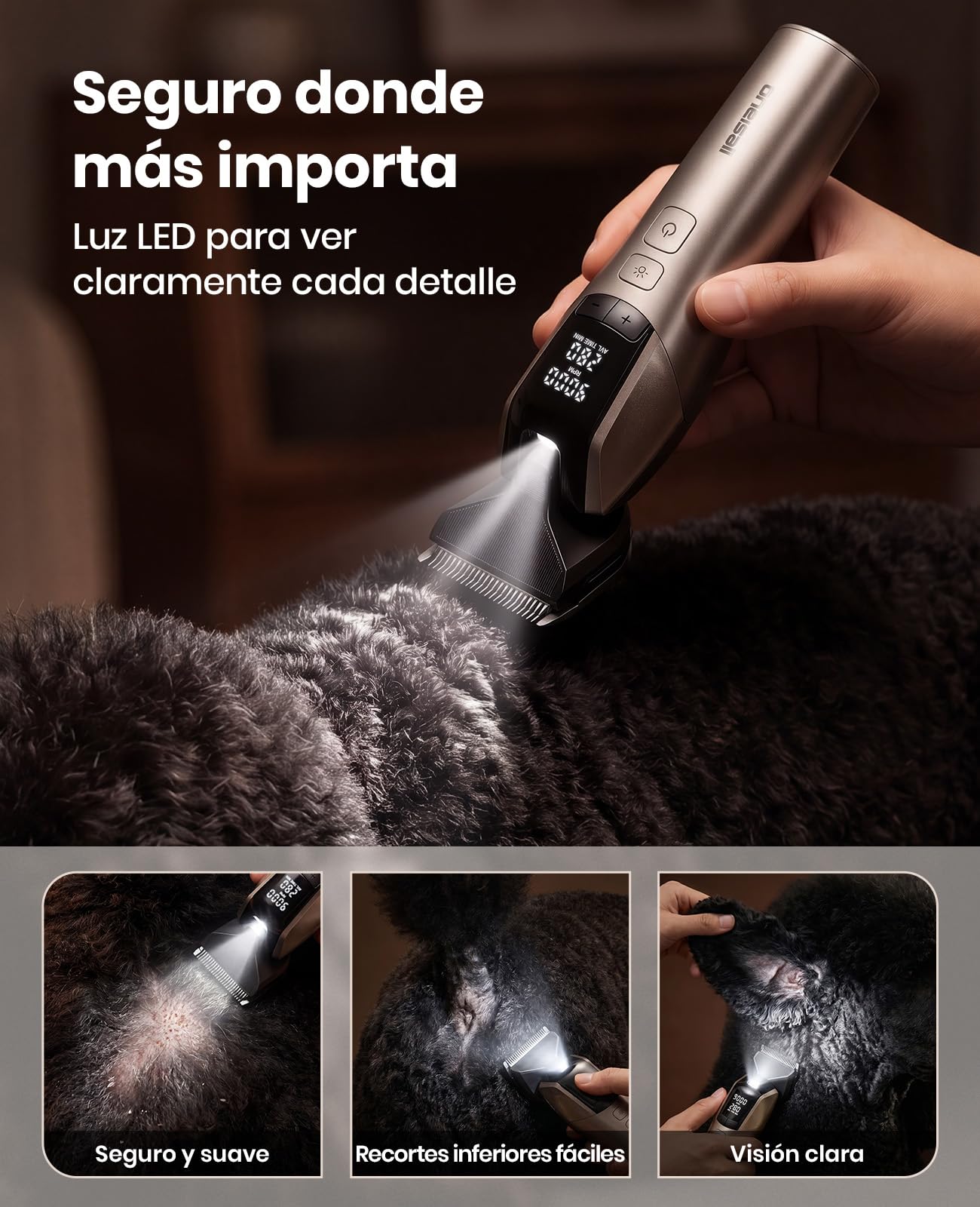oneisall Maquina Cortar pelo Perros Profesional | 9000 RPM 5 velocidades para pelajes gruesos, cuchilla 5-en-1 DLC, autonomía de 280 min, 8 peines guía metálicos