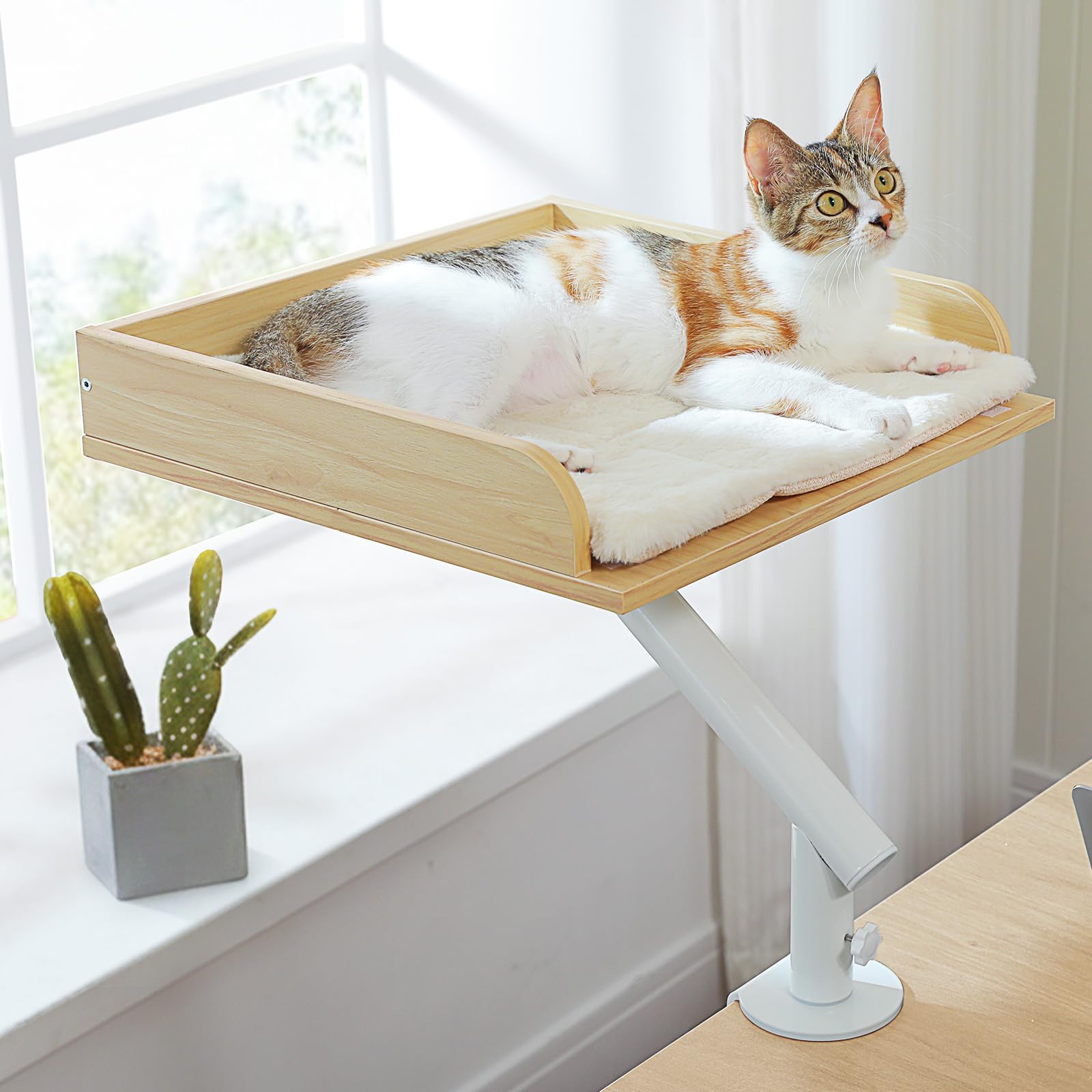 PAWZ Road Cama para gatos para escritorio, cama de madera para gatos, cesta para gatos, cesta para gatos giratoria 360° y altura ajustable, hamaca para gatos, para rascar, cama para gatos, soporta