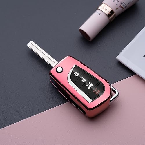 Miniatura 5 de ZSPDACC Compatible con Toyota Camry Key Fob Cover Flip Pink Car Llavero Funda Protector Corolla CHR Rav4 Accesorios