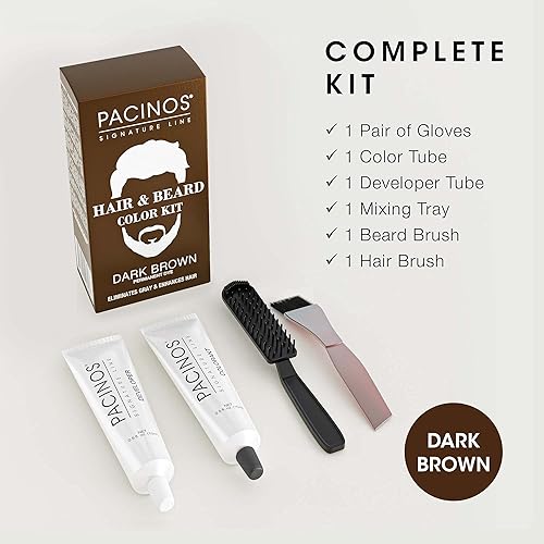 Miniatura 2 de Pacinos Kit de color para cabello y barba (marrón oscuro) - Color de cabello para hombres, elimina las canas en 5 minutos, fórmula fácil de aplicar,