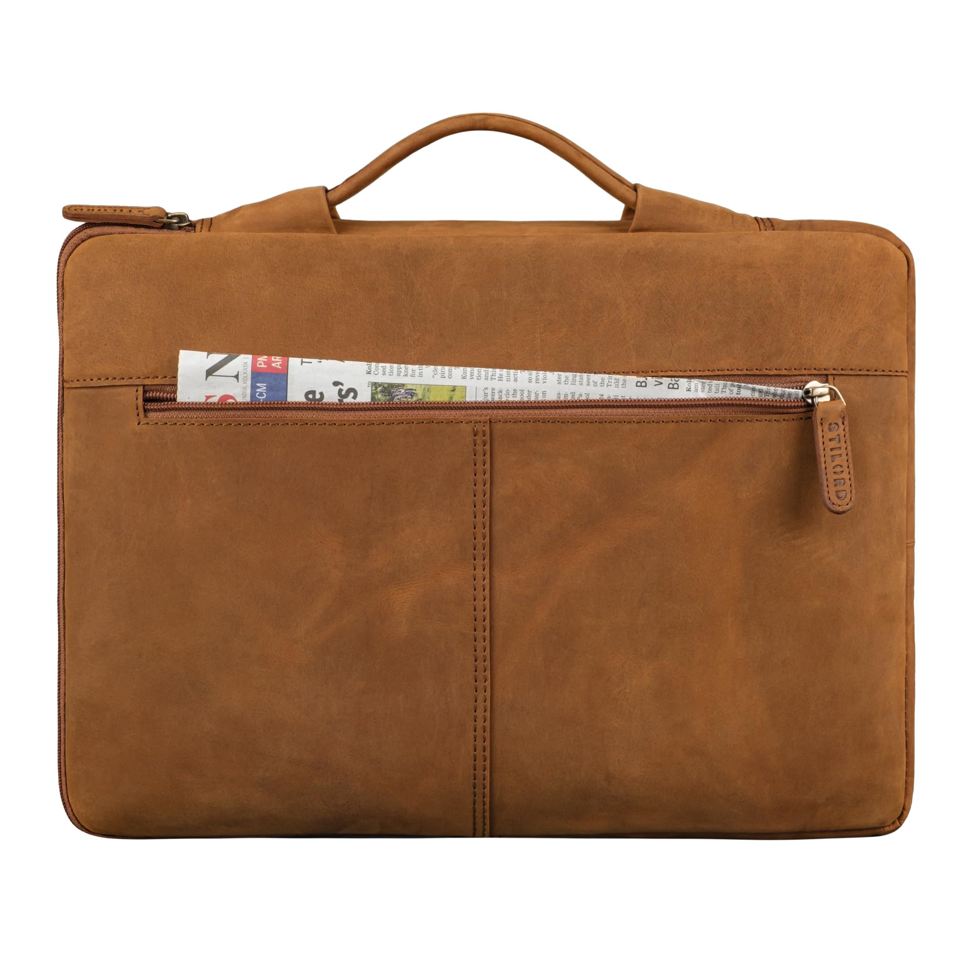 STILORD "Kit" 15,6 Cali Etui na Laptopa Skórzane Wąska Aktówka Męskie Etui na Dokumenty A4 do Pracy Biura Podróże Torebka Biznesowa z Prawdziwej Skóry Kolor:tan - ciemnobrązowy