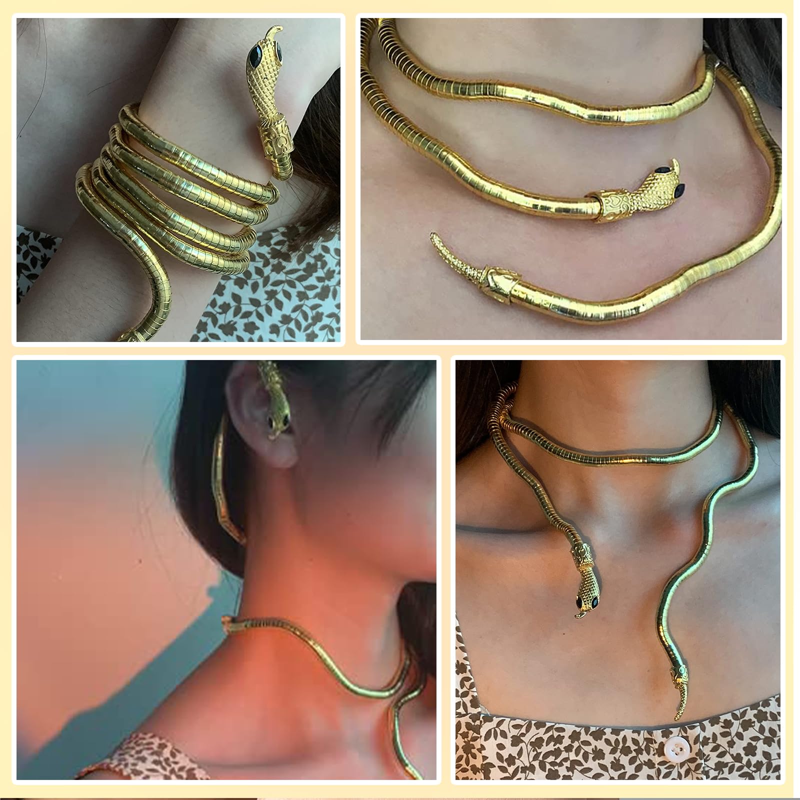 Moguri Naszyjnik Wężowy, Biżuteria, Łańcuszek, Złoty, Snake, Bransoletka na Ramię, Choker, Gumowa