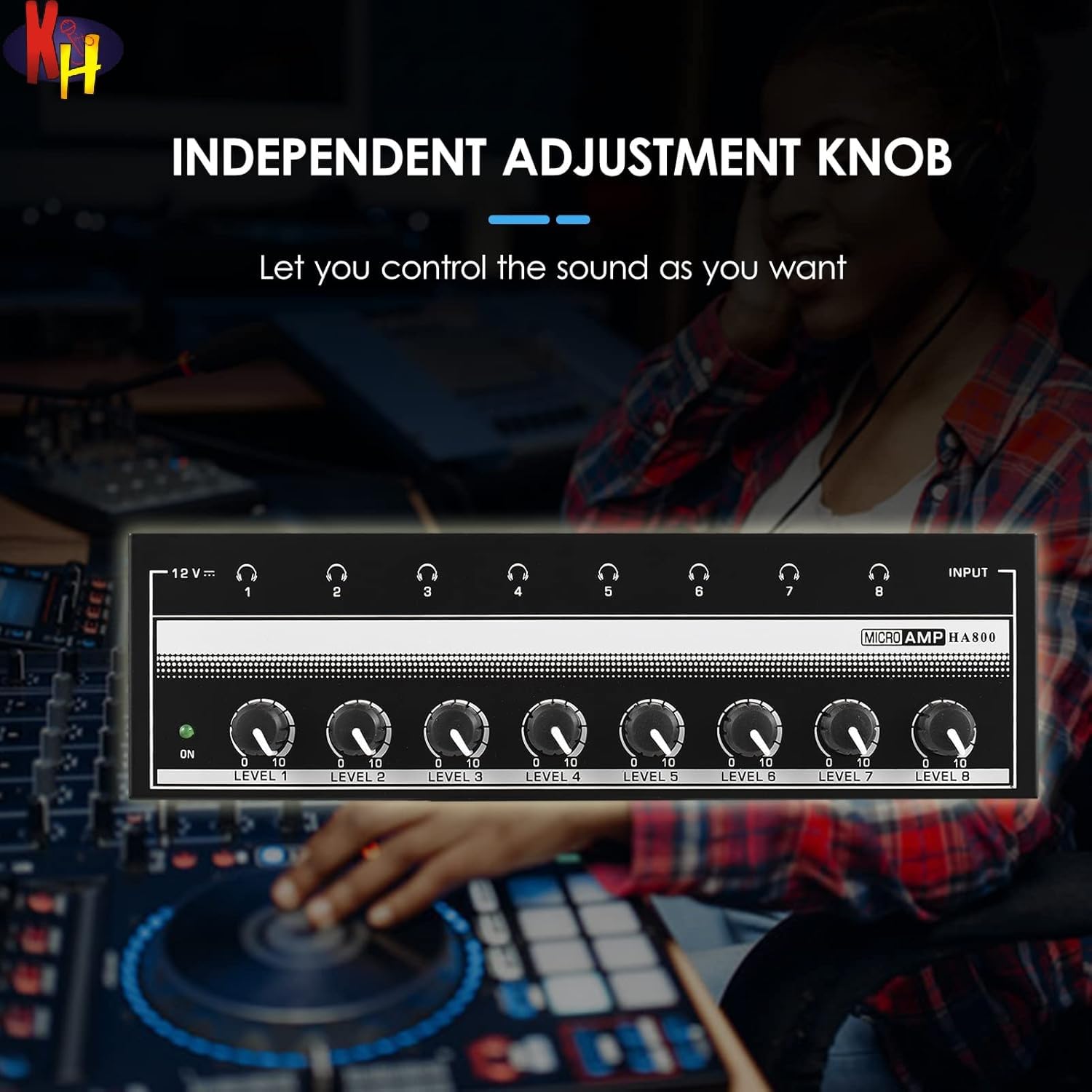 kh HA800 Mixer Headphone Amplifier Audio Amp Ultra Compact 8 Channels Mini Audio Stereo Microphone AMP with Power Adapter for Studio Stage Podcast Recording Mixing Monitoring — Amazon image 8