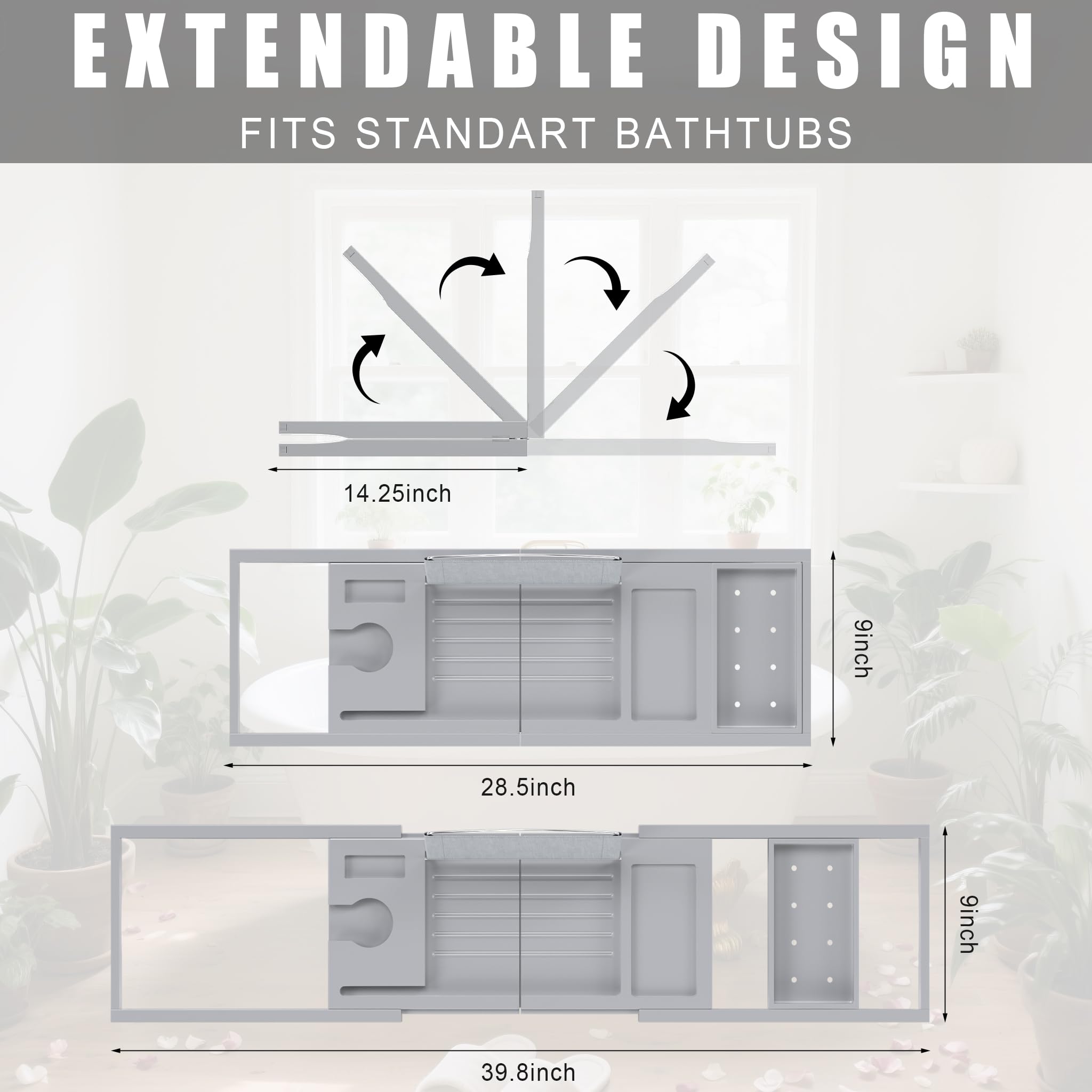 Bandeja plegable para bañera, bandejas expandibles de bambú para mesa de baño, accesorios de baño de primera calidad para el nuevo hogar, día de la madre y regalos de cumpleaños para parejas, color
