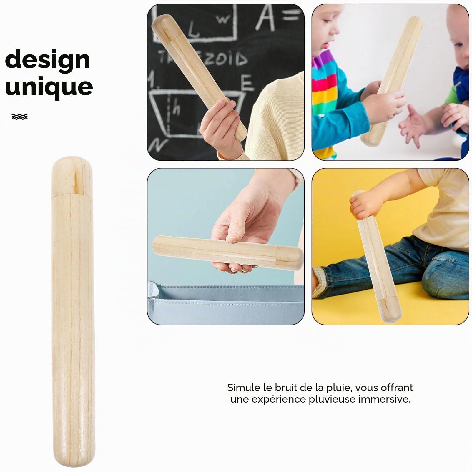 Toyvian Bâton de Pluie le Développement Sensoriel en Bois Beige pour Éducation Musicale Jouet Apaisant des Tout-petits en Milieu Éducatif