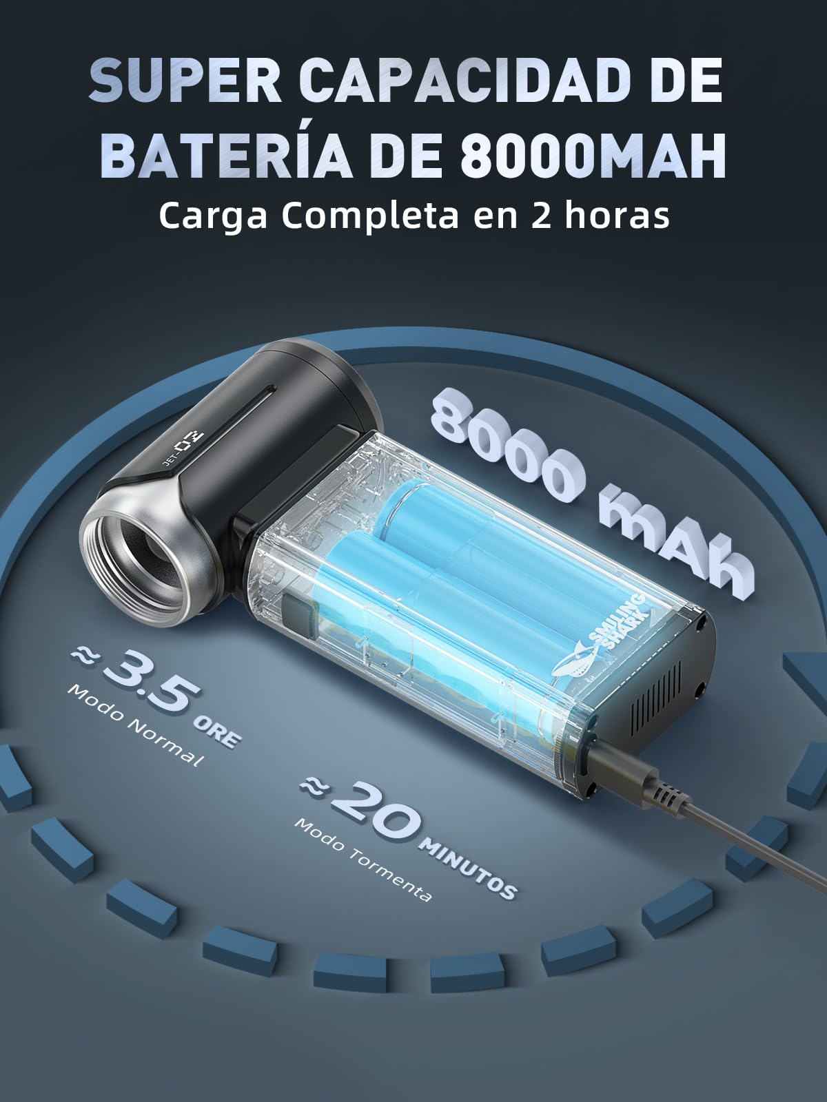 Smiling Shark Soplador de Polvo Eléctrico, J02 Aluminio 150000RPM Plumero de Aire Comprimido Potente - Motor Sin Escobillas Recargable Inalámbrico & Batería de 8000mAh para PC/Teclado/Coche/Casa