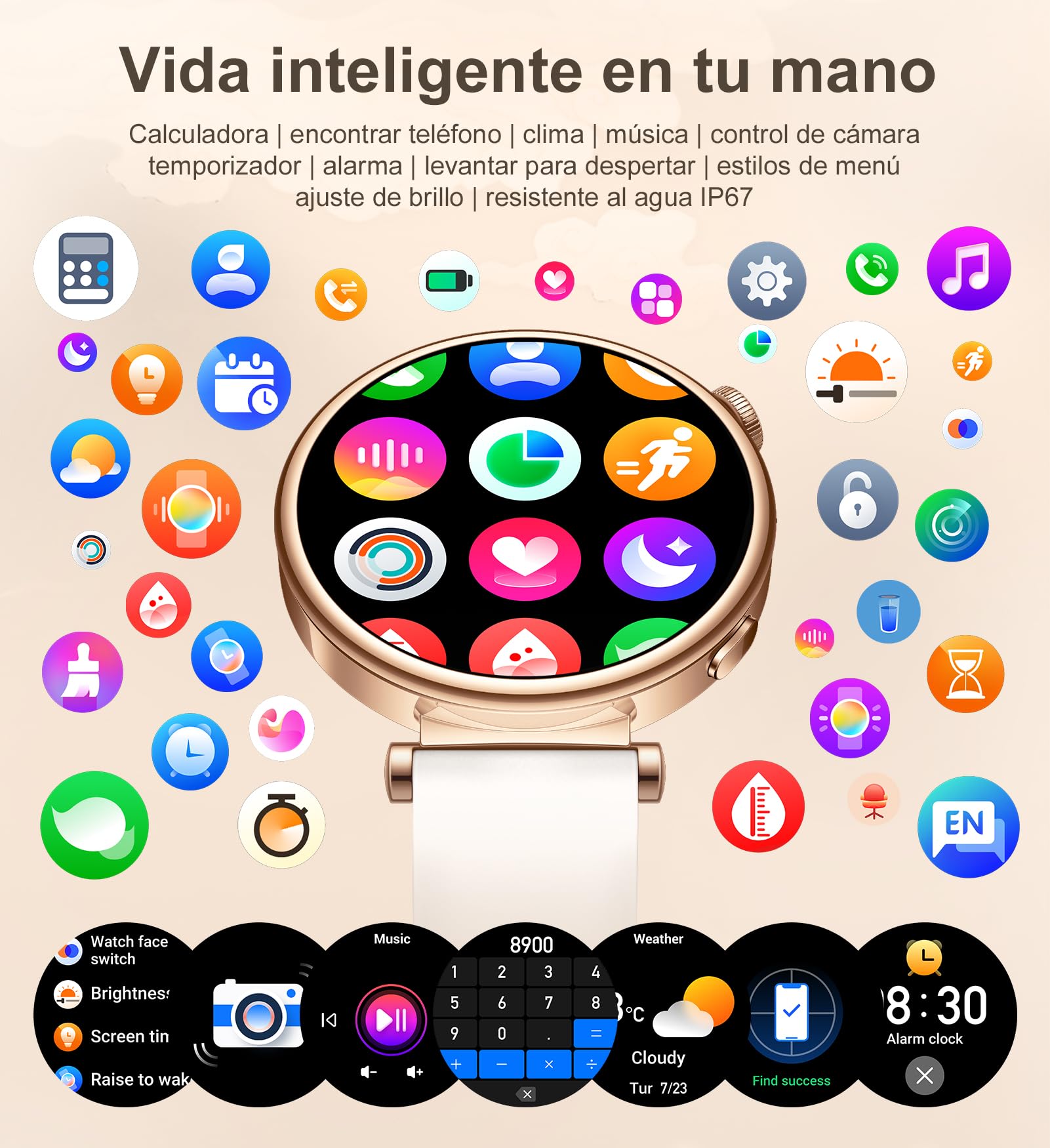 Reloj Inteligente Mujer Pequeño, Smartwatch Mujer Redondo 1.27" 41mm con Llamadas, 3 Correas, Pulsera Actividad con 100+ Modos Deportivos Pulsómetro Sueño Cuenta Pasos para Android & iPhone, Rosa Oro