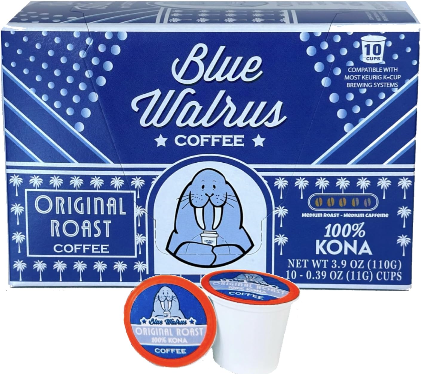 100% Kona Coffee Single Serve Pods - Medium Roast - Gourmet Premium Coffee - 10 K-Cup Single Serve Pods