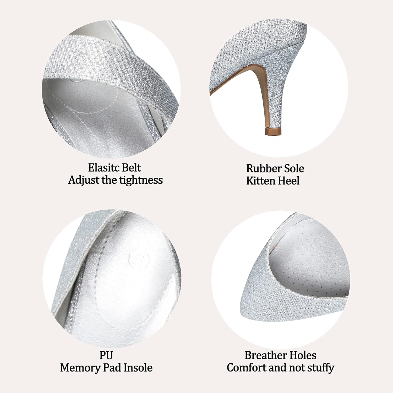 mysoft Women's Pumps Pointed Toe 3 inch Dress Shoes Silver-Glitter - Image 4