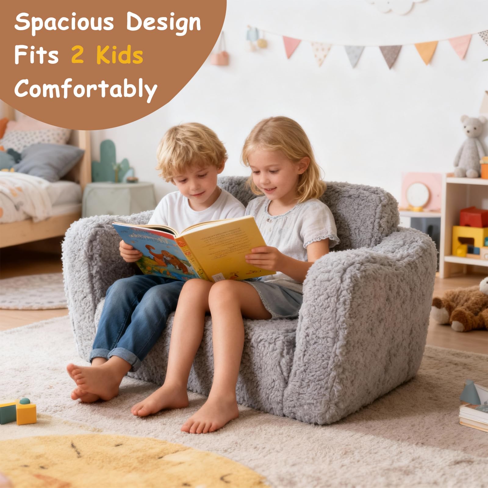 Kindersofa Ausklappbar, 2-in-1 Kleinkinder Schlafsofa, Kindersessel mit Schlaffunktion, Mini Couch für Kuschelecke Kinderzimmer, Fancy Spielsofa für Jungen und Mädchen im Alter von 1–3 Jahren