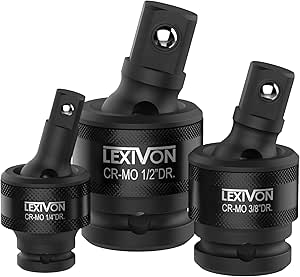 LEXIVON Premium Impact Universal Joint Socket Swivel Set | 3-Piece Ball Spring Design 1/2&#34;, 3/8&#34;, and 1/4&#34; U-Joint Drive | Cr-Mo Steel - Full Impact Grade (LX-113)