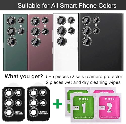 Miniatura 4 de Paquete de 5+5 protectores de lente de cámara compatibles con Samsung Galaxy S24 Ultra, cubierta de cámara S24 Ultra, accesorios de protector de