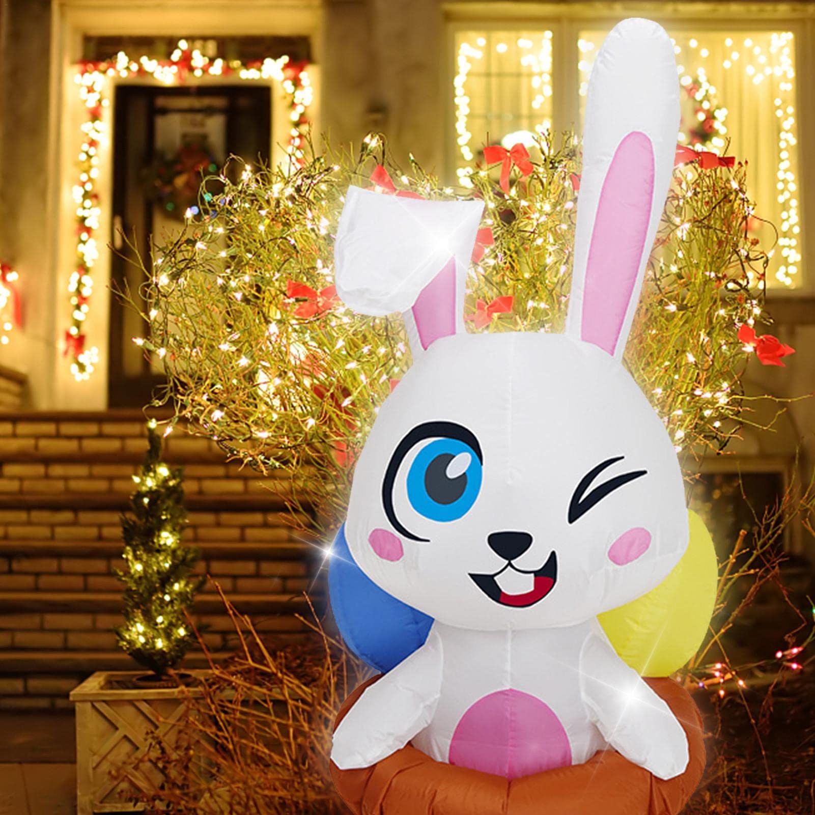 Decorazione pasquale gonfiabile, 1,9 m, coniglietto pasquale gonfiabile con luci a LED, per esterni, vacanze, prato, cortile, decorazione pasquale gonfiabile per esterni
