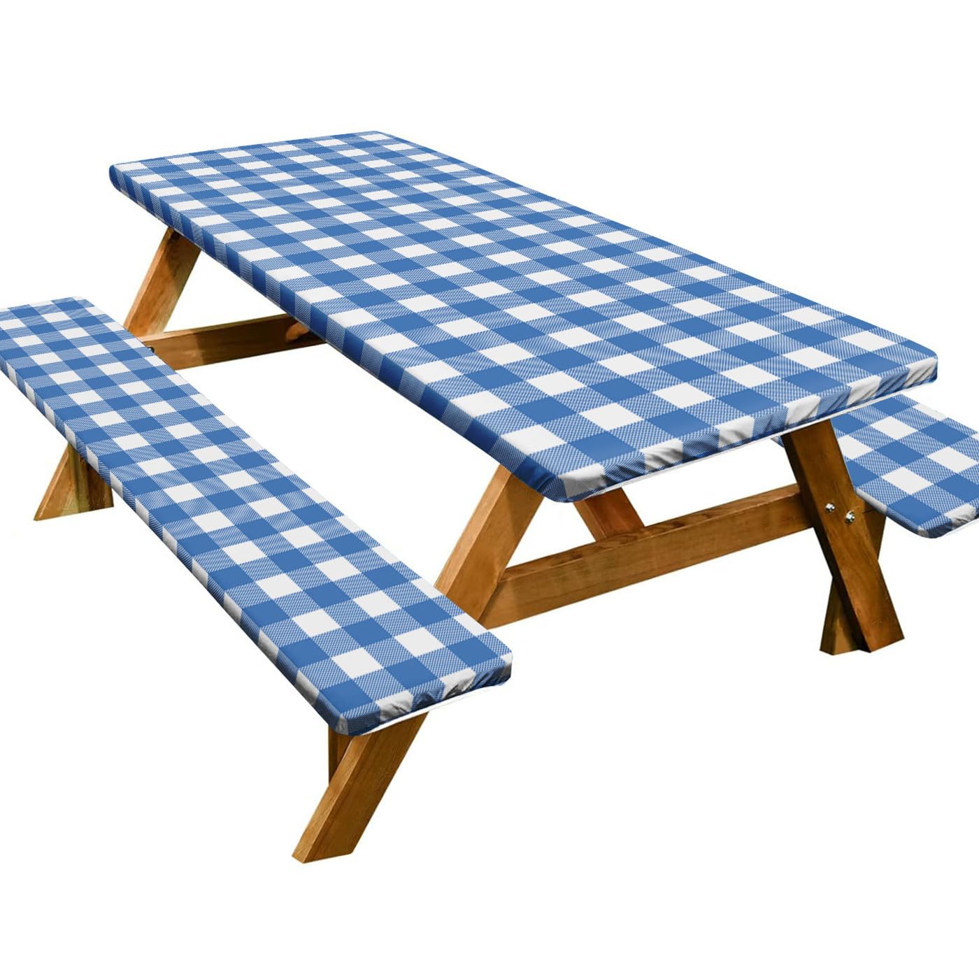 Irisbell Picnic Table Cover with Bench Covers,3PCS Fitted Buffalo Plaid Tablecloth with Elastic 72 x 30 inch,Waterproof Windproof 6FT Table Cloth for