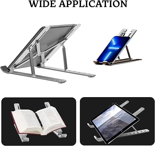 Miniatura 7 de FlexElevate - Soporte ajustable para laptop de 7 niveles, color plateado, acero al carbono, elevador ergonómico para escritorio, compatible con