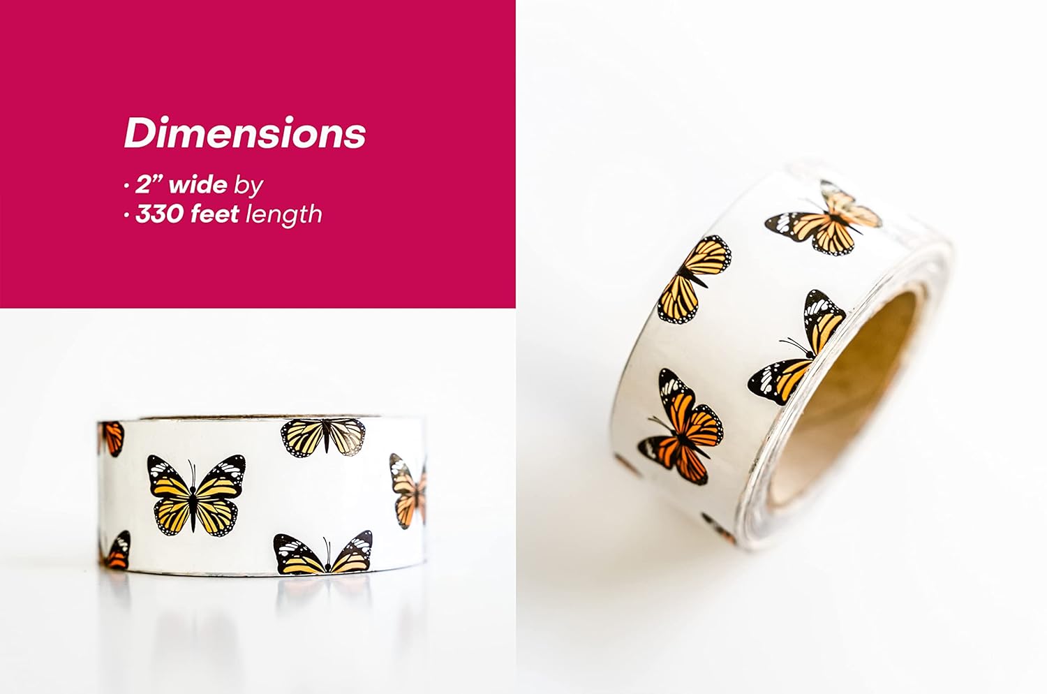 Package Mint Decorative Packing Tape - 2 Inch x 110 Yards (330 Ft) - Easy-to-Use Cute Shipping Tape for Small Businesses - Tear-Resistant Box Sealing Roll for Secure Packaging - Monarch Butterflies