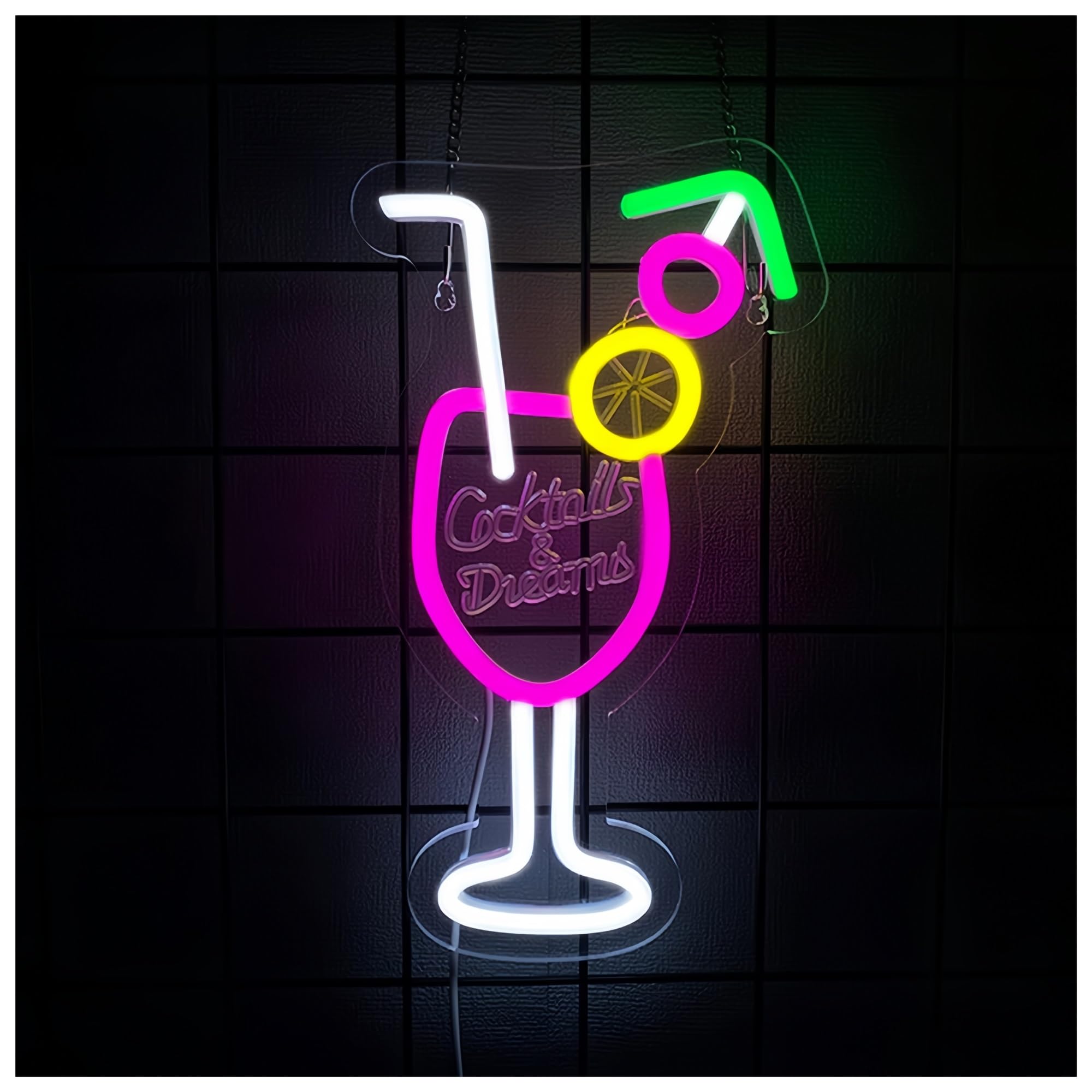 Zynther Neon lamp Cocktails and Dreams Neon Sign for Wall Decor Light Signs for Bedroom Room(A)